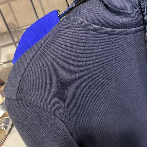 ADIDAS Navy and White Cropped Three Stripe Life Hooded Sweatshirt Size Small - Picture 9 of 10